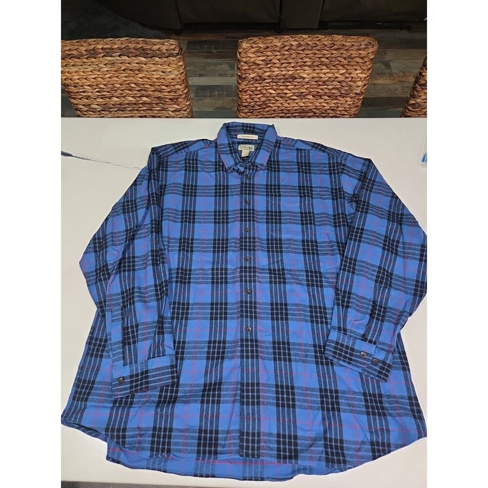 LL Bean Flannel Shirt mens XXL Scotch Plaid Morgan Blue Button Down B16
